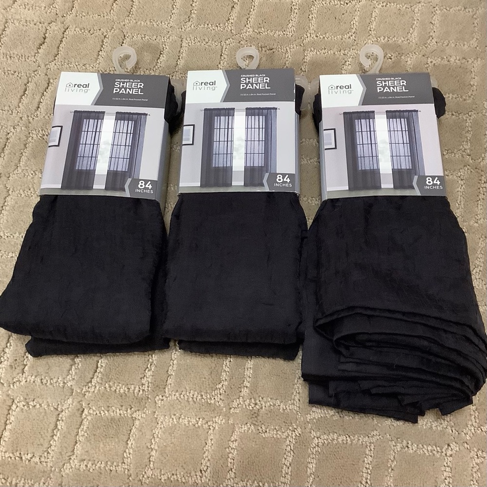 NEW 52 x 84 Black Sheer curtain panels lot of 3